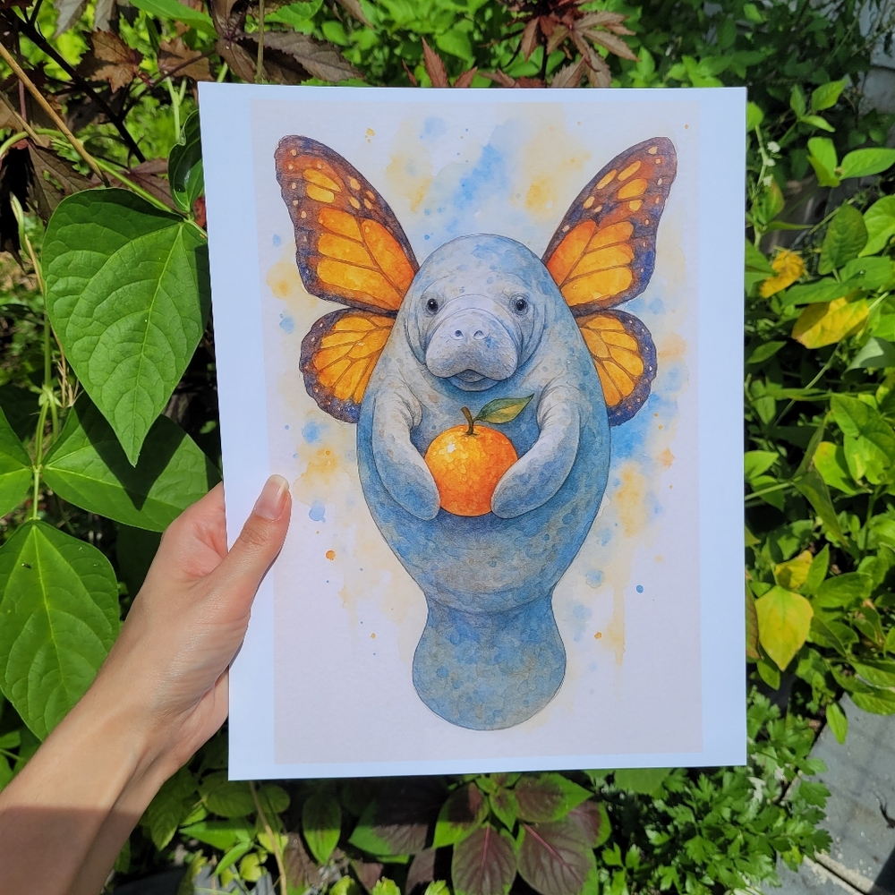 Whimsical Monarch Manatee Art Print
